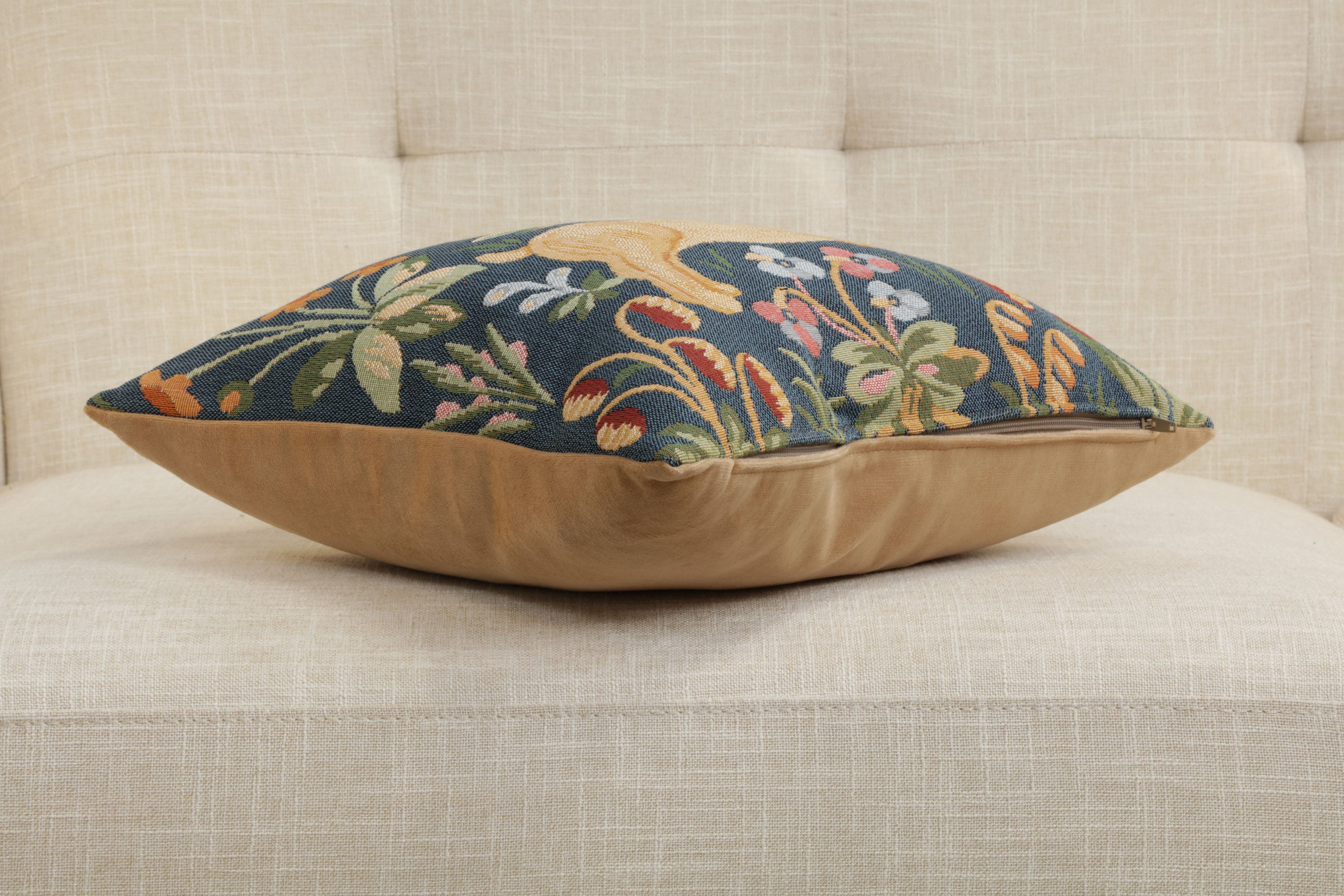 Running Rabbit in Blue  French Tapestry Cushion