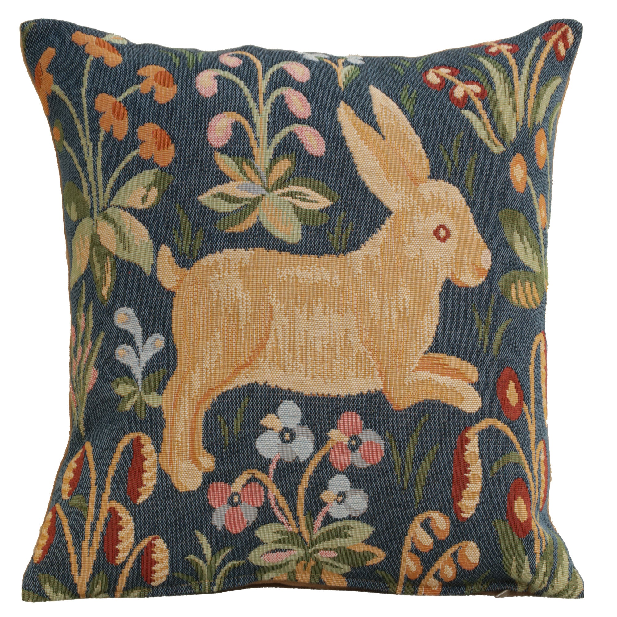 Running Rabbit in Blue  French Tapestry Cushion