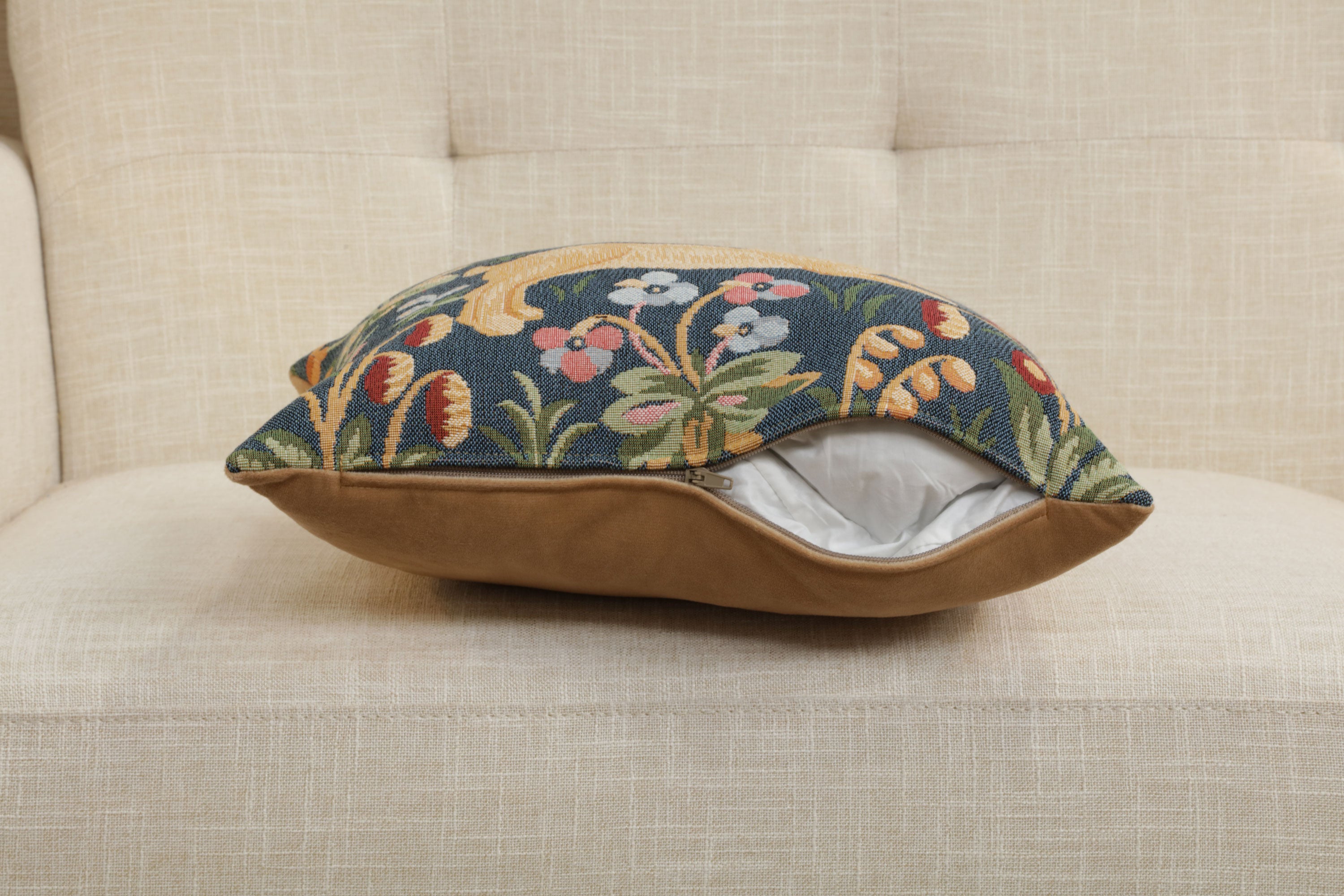 Running Rabbit in Blue  French Tapestry Cushion