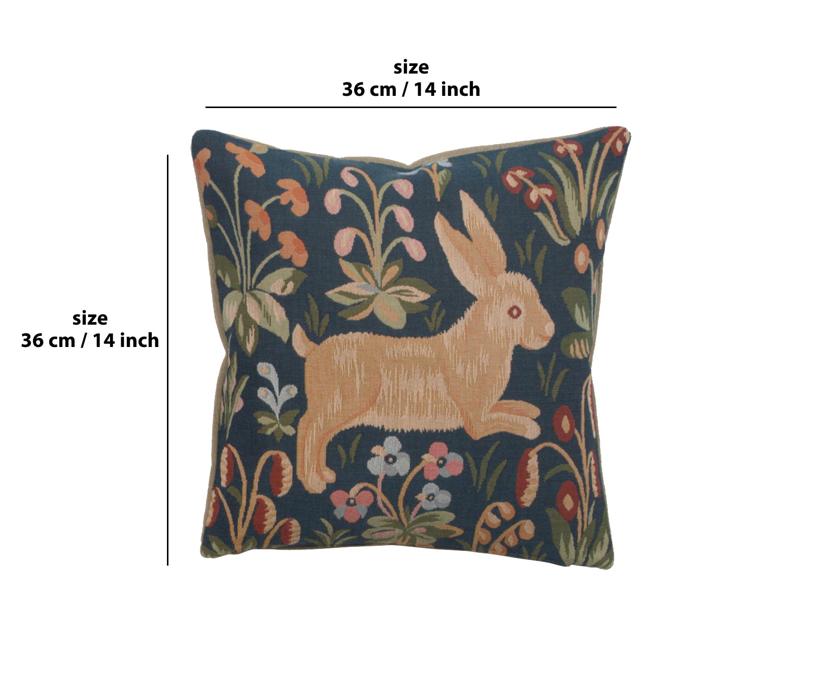 Running Rabbit in Blue  French Tapestry Cushion
