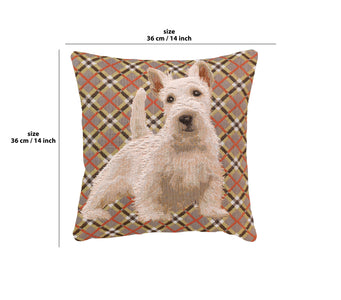 White Scottish Dog French Tapestry Cushion