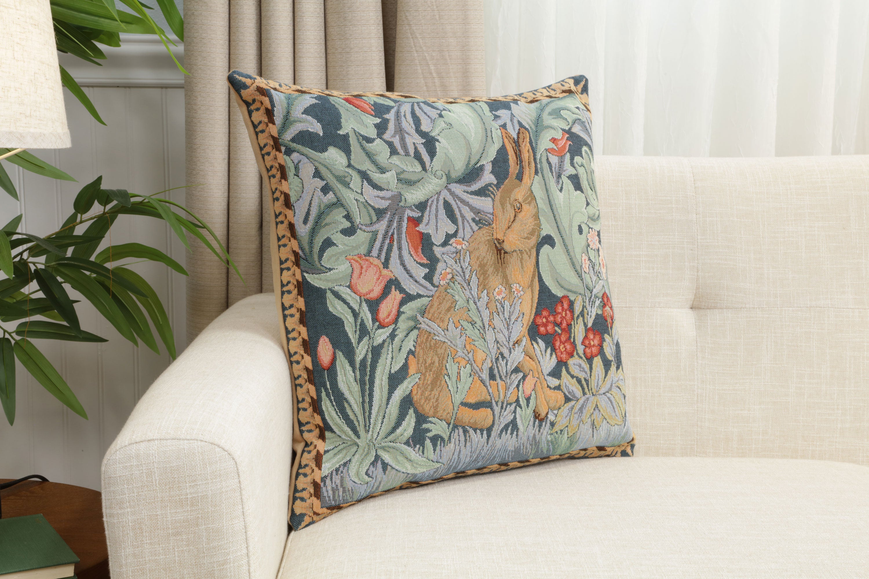 Rabbit As William Morris Right Large French Tapestry Cushion