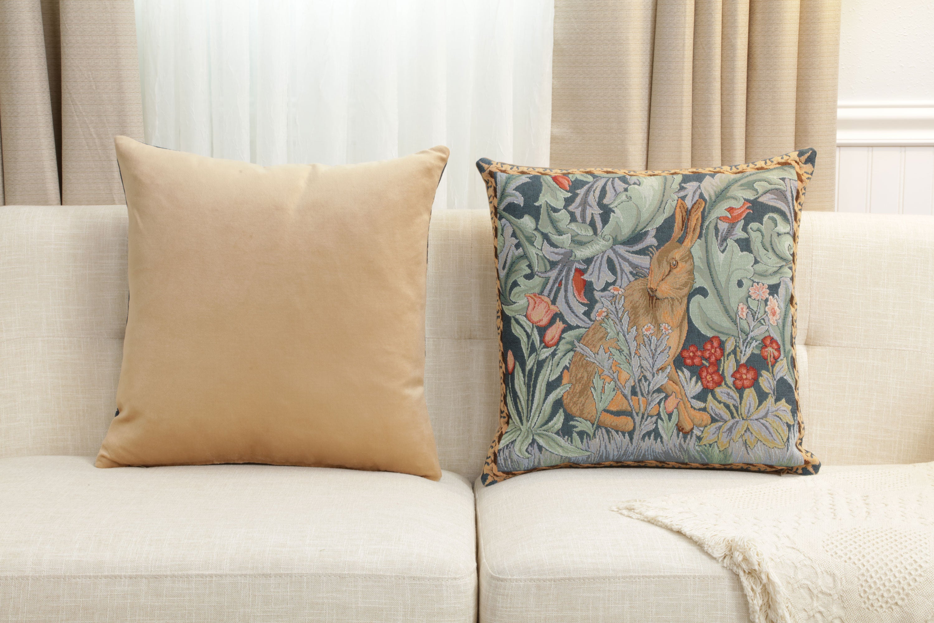 Rabbit As William Morris Right Large French Tapestry Cushion