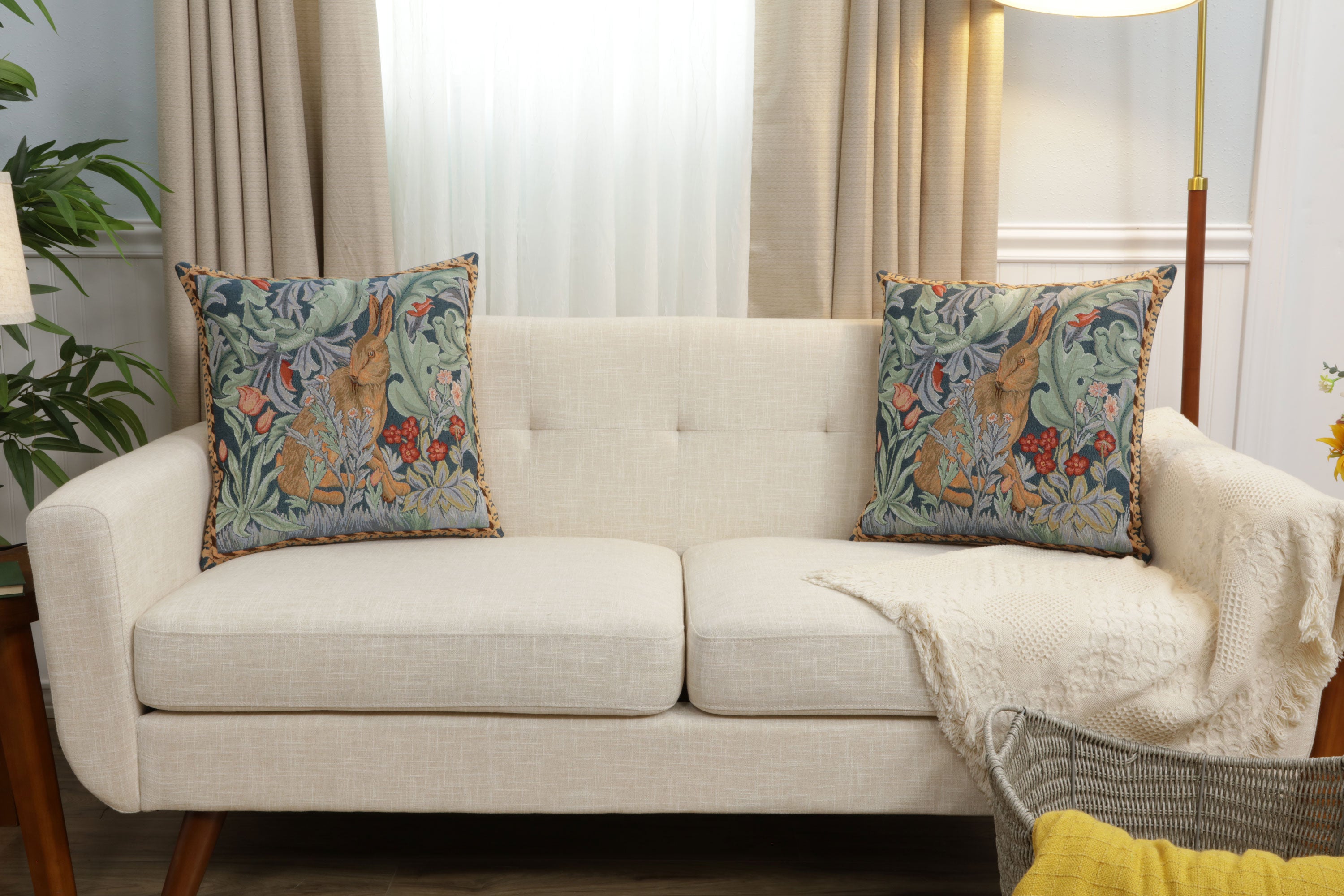 Rabbit As William Morris Right Large French Tapestry Cushion