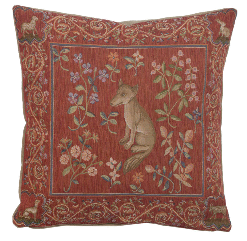 thumbnail image 2 of Medieval Embroidery Tapestry Cushion Cover – 14" X 14" Belgian Style – Antique Pictorial Design – 01179 2 of 4