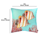 Butterflyfish and Coral Blue French Tapestry Cushion