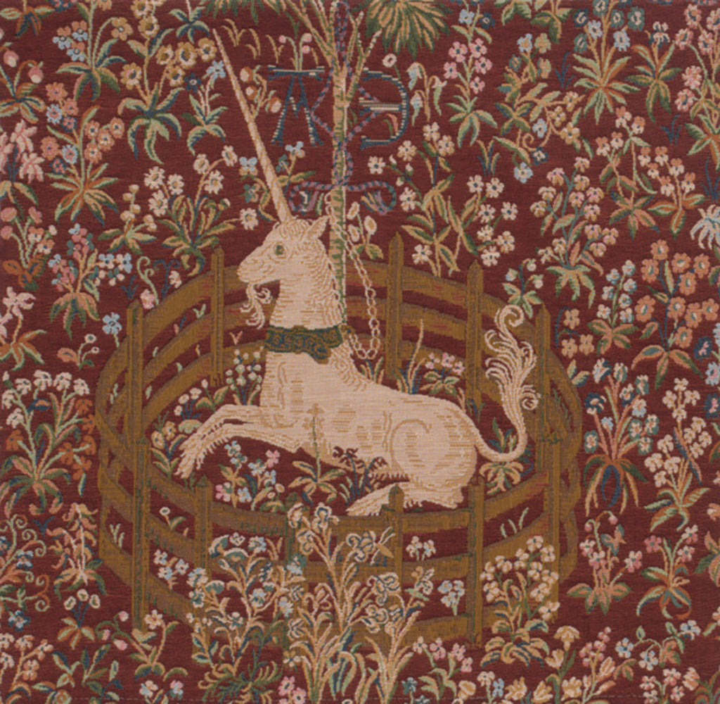 Licorne Captive In Red I French Tapestry Cushion