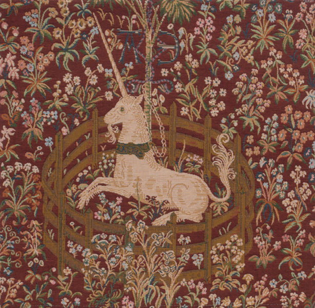 Licorne Captive In Red I French Tapestry Cushion