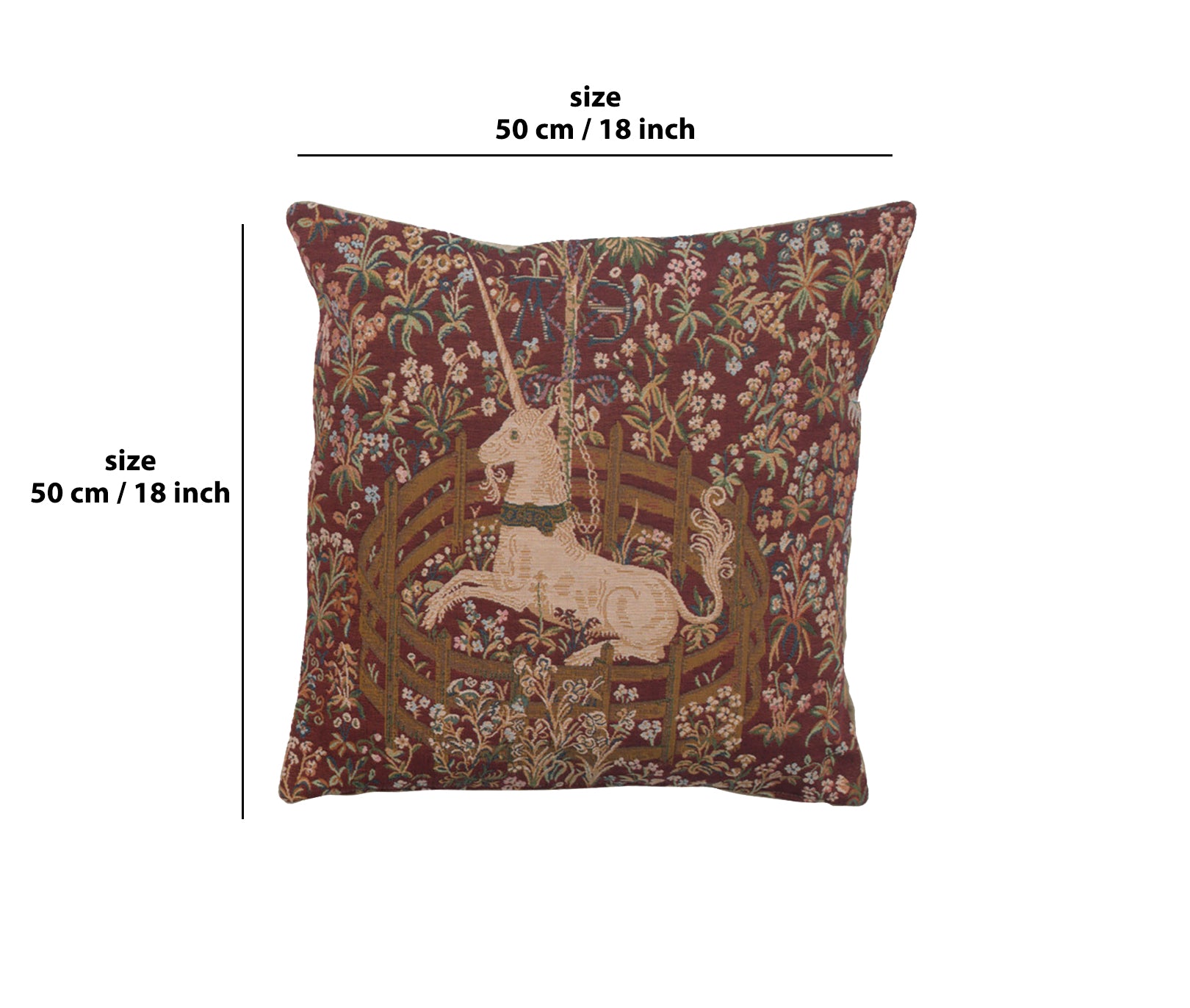 Licorne Captive In Red I French Tapestry Cushion