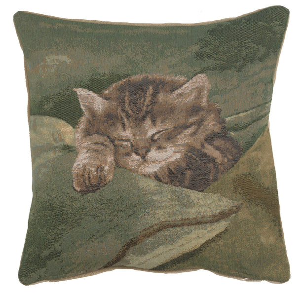 Sleeping Cat Blue French Tapestry Cushion