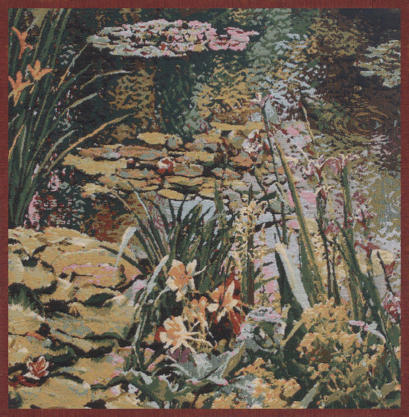 Yellow Flowers Monet's Garden  Belgian Tapestry Cushion