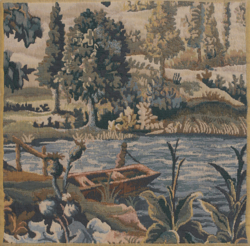 Paysage Flamand Bateau Belgian Tapestry Cushion