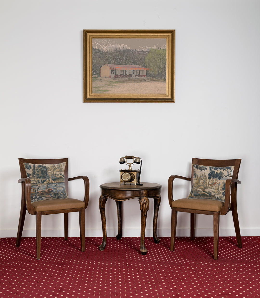 Paysage Flamand Bateau Belgian Tapestry Cushion