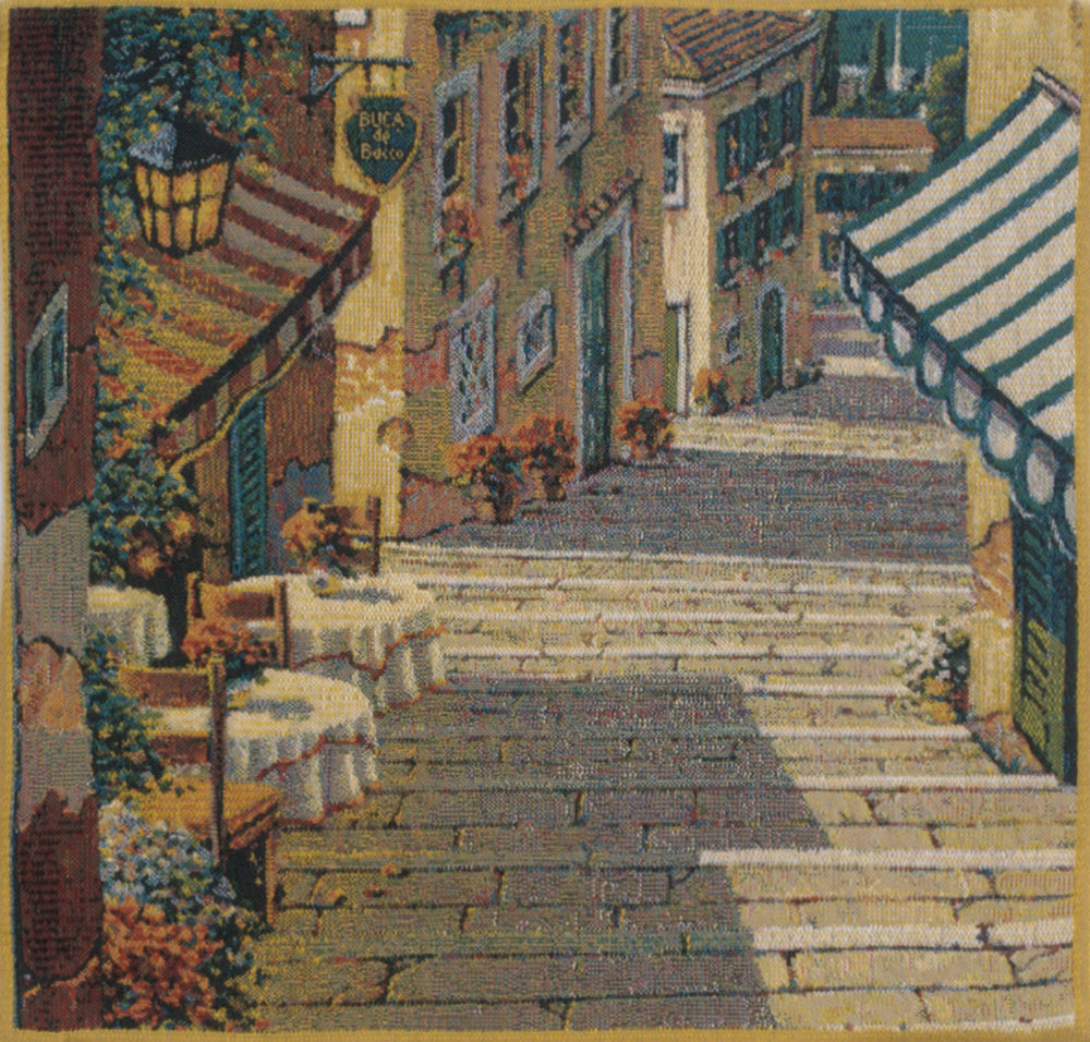 Bellagio Village Two Tables Belgian Tapestry Cushion
