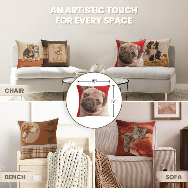 Pugs Face Red I French Tapestry Cushion