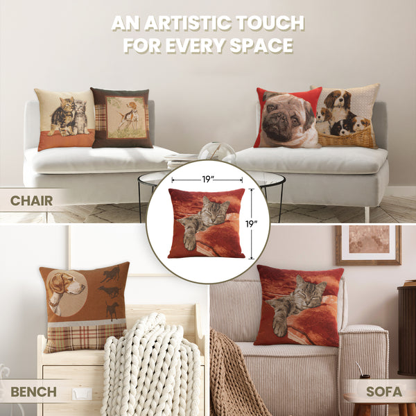 Sleeping Cat Red I French Tapestry Cushion