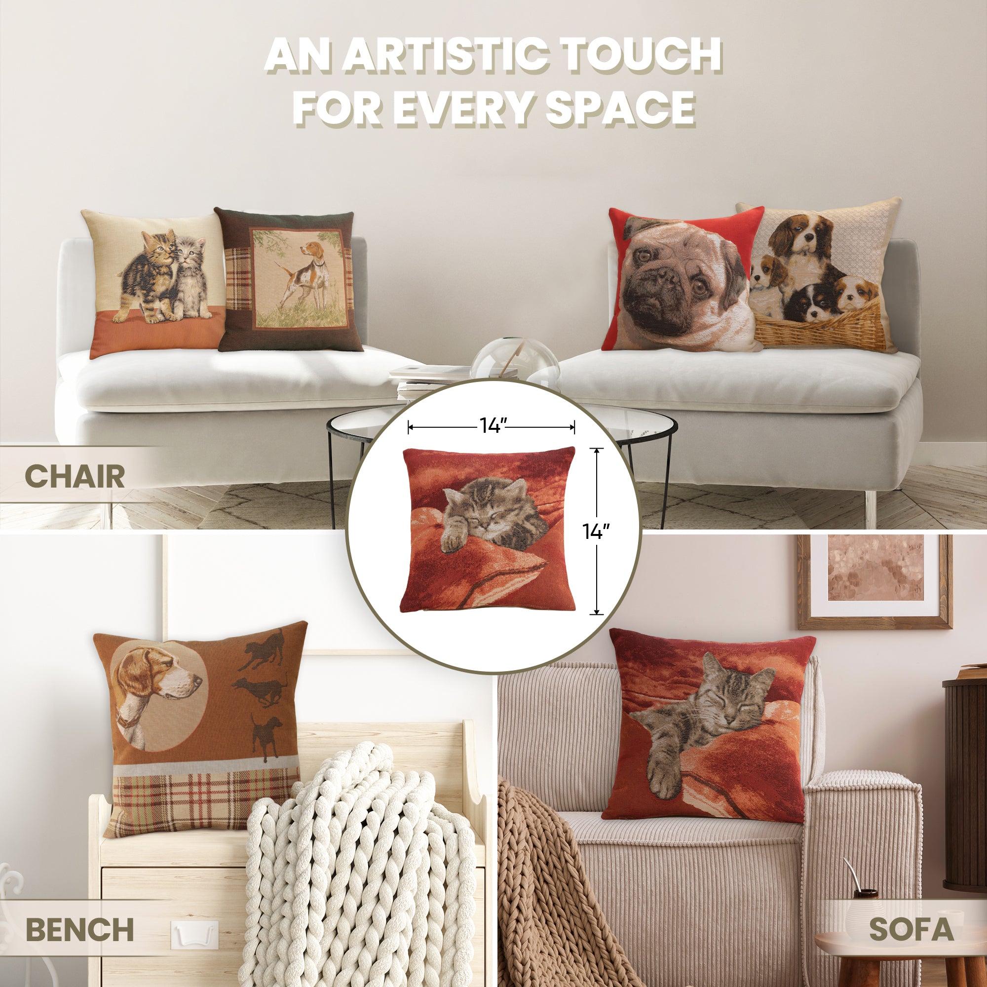 Sleeping Cat Red II French Tapestry Cushion