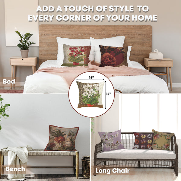 Geranium 1 White French Tapestry Cushion
