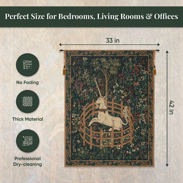 Unicorn In Captivity II (With Border) Belgian Tapestry