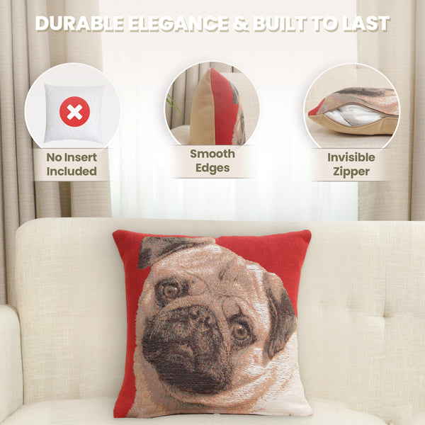 Pugs Face Red  French Tapestry Cushion