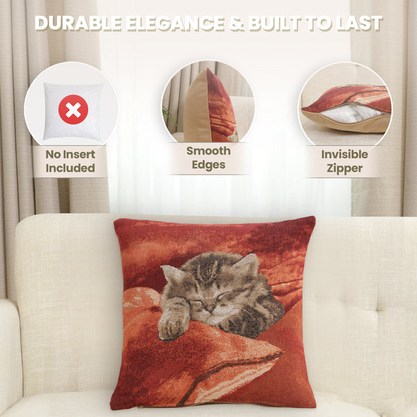 Sleeping Cat Red II French Tapestry Cushion