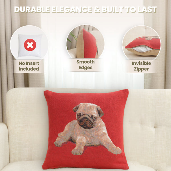 Puppy Pug Red French Tapestry Cushion