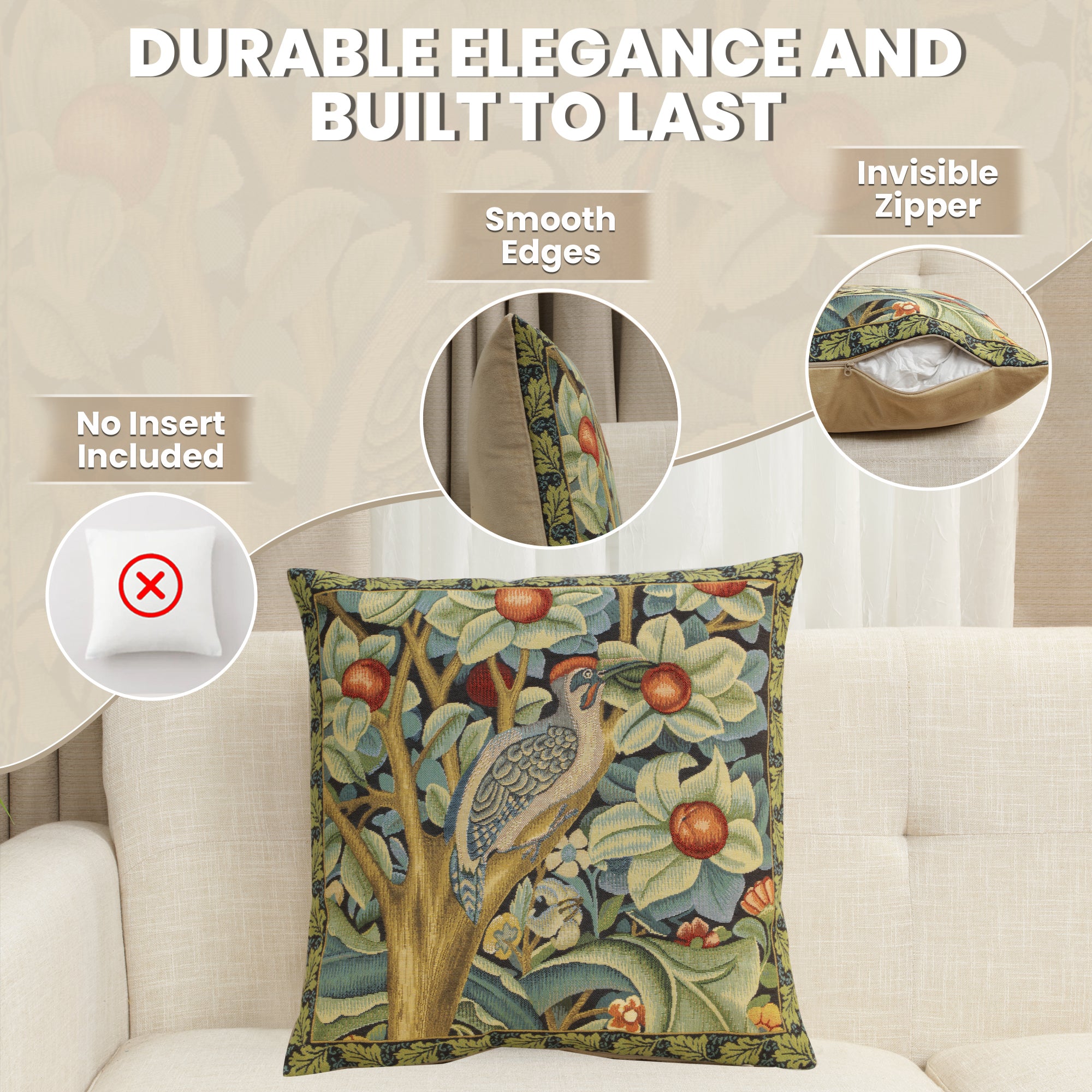 Woodpecker Right by William Morris European Cushion Cover