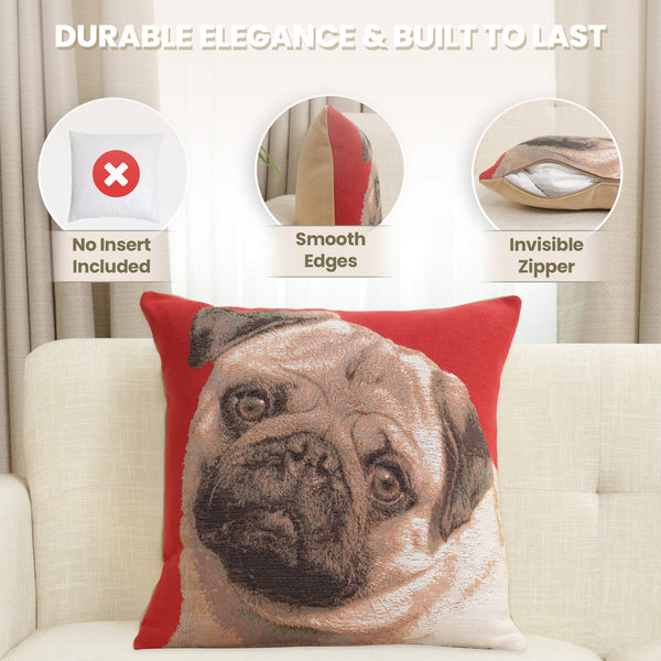 Pugs Face Red I French Tapestry Cushion