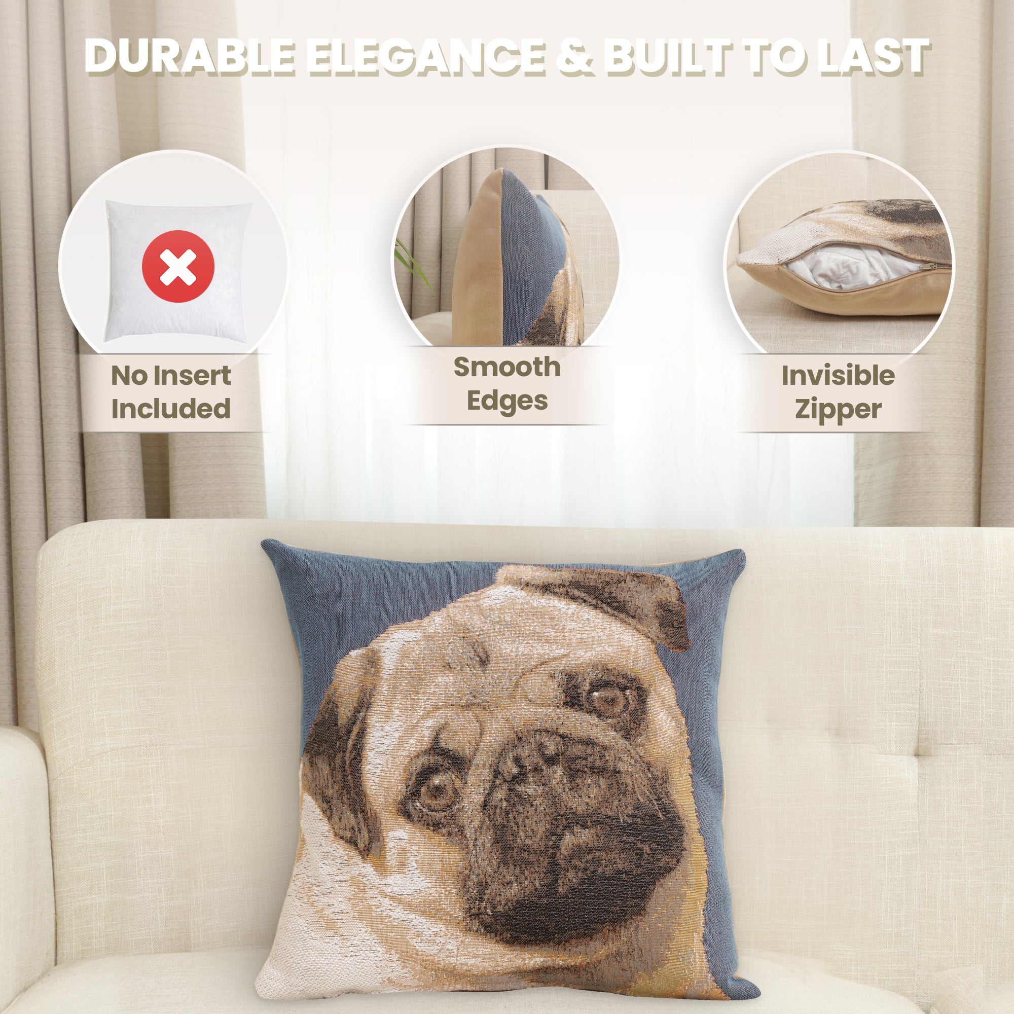 Pugs Face Blue II French Tapestry Cushion