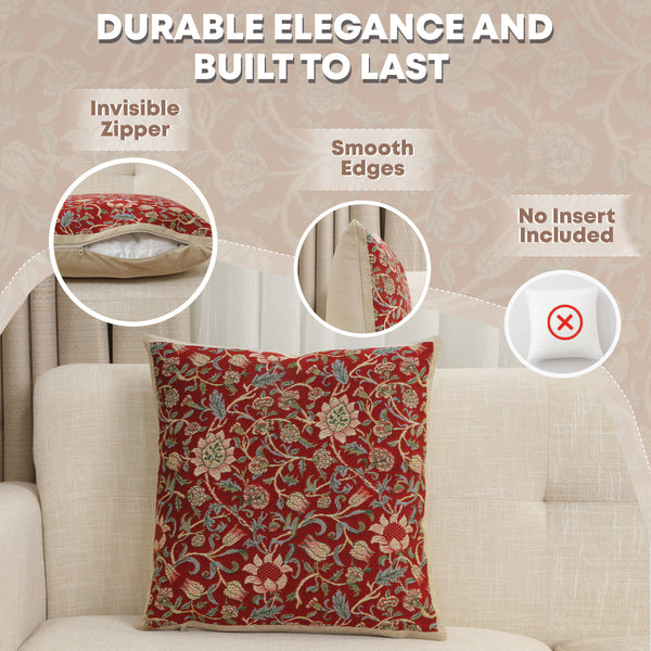 Fleurs de Morris Red Belgian Cushion Cover