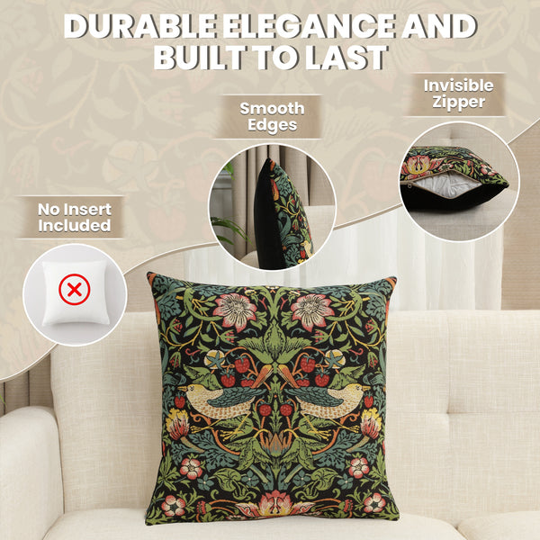 Strawberry Thief B Black by William Morris European Cushion Cover