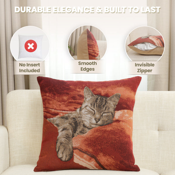 Sleeping Cat Red I French Tapestry Cushion