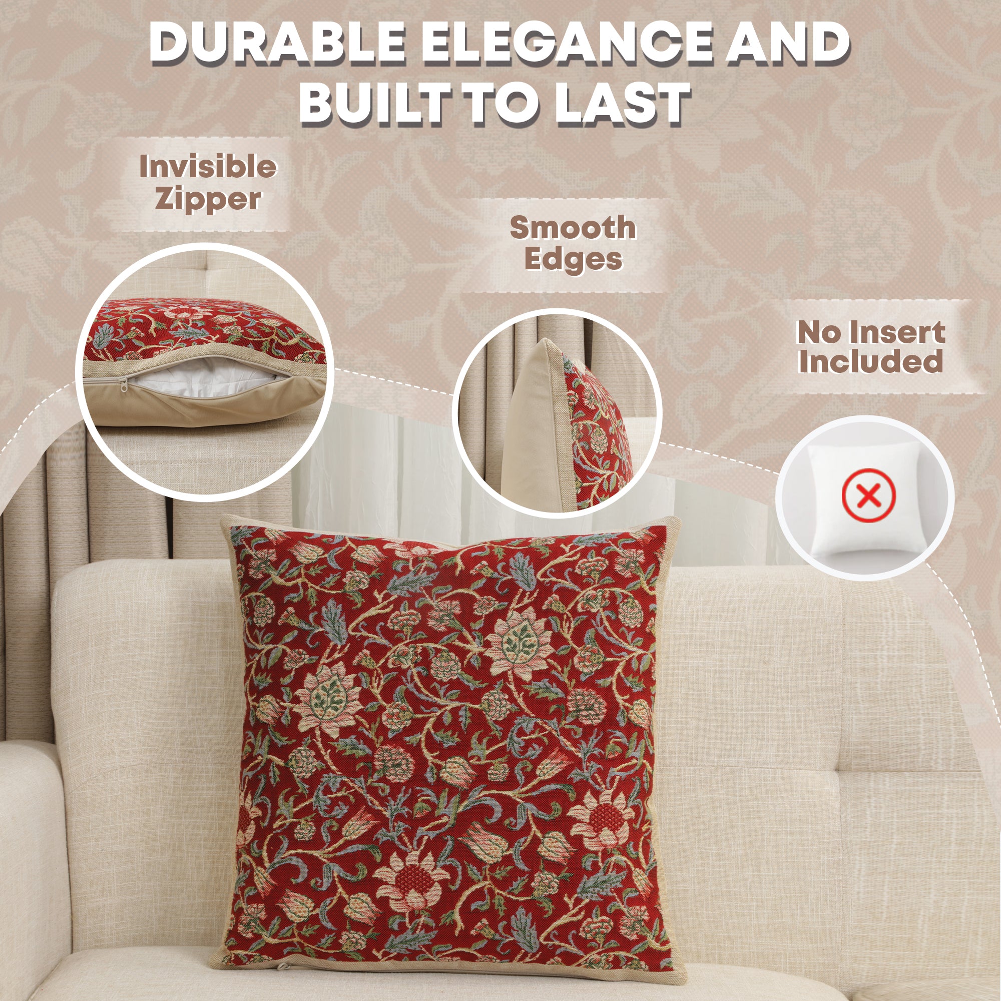 Fleurs de Morris Red Belgian Cushion Cover