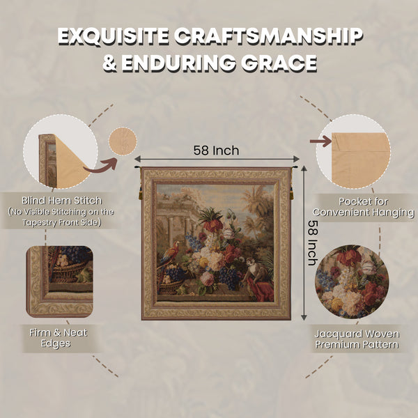 Bouquet Exotique with Monkey French Tapestry