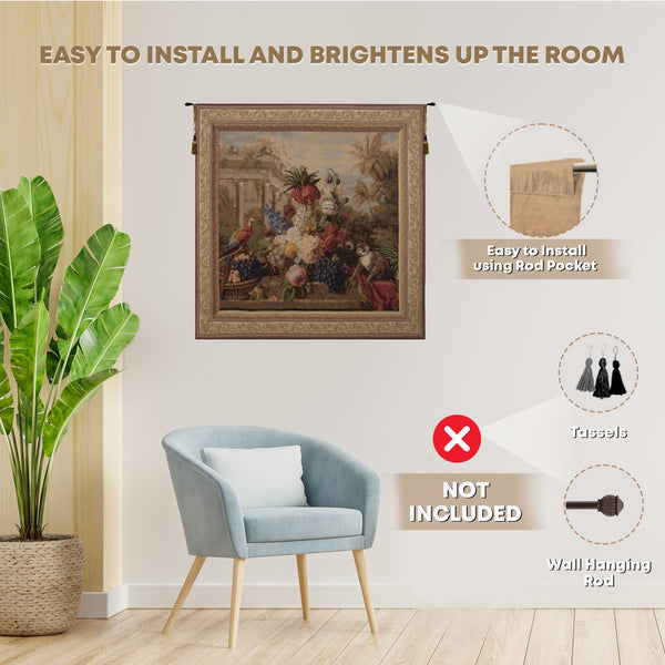 Bouquet Exotique with Monkey French Tapestry