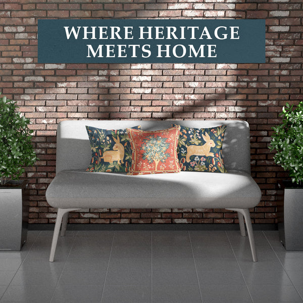 Medieval Rabbit Running French Tapestry Cushion