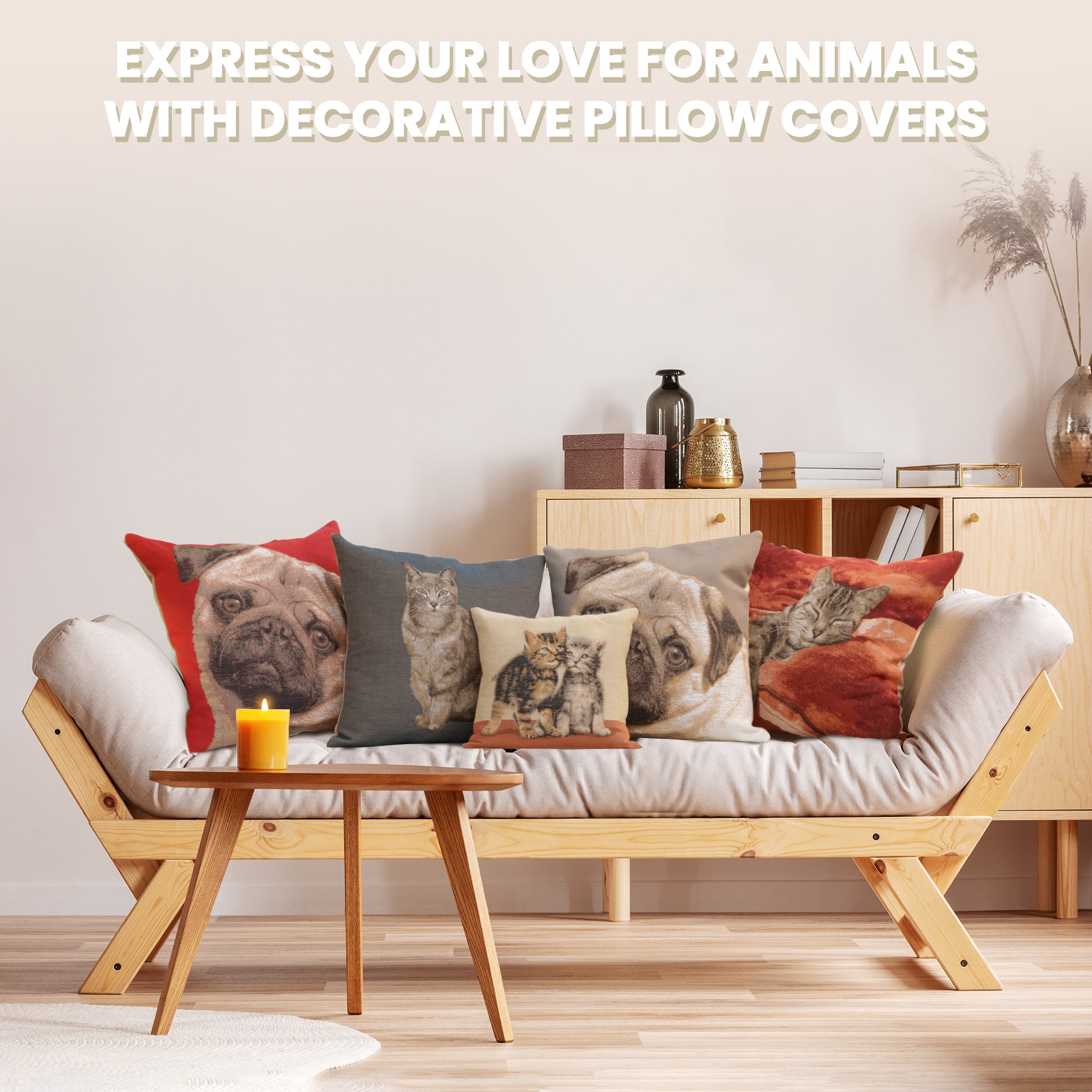 Pugs Face Red I French Tapestry Cushion