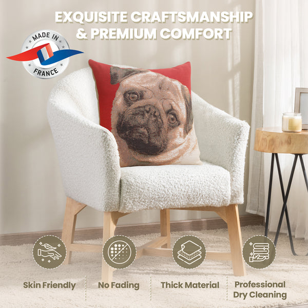 Pugs Face Red I French Tapestry Cushion
