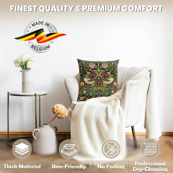 Strawberry Thief B Black by William Morris European Cushion Cover