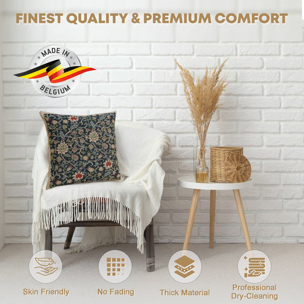 Fleurs de Morris Blue Belgian Cushion Cover