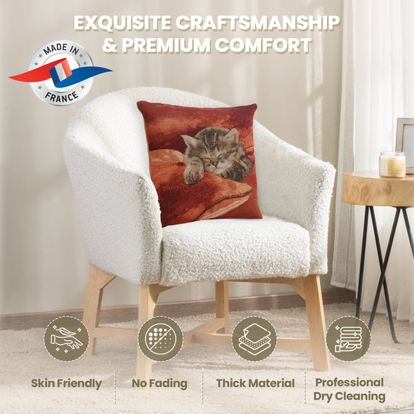 Sleeping Cat Red II French Tapestry Cushion