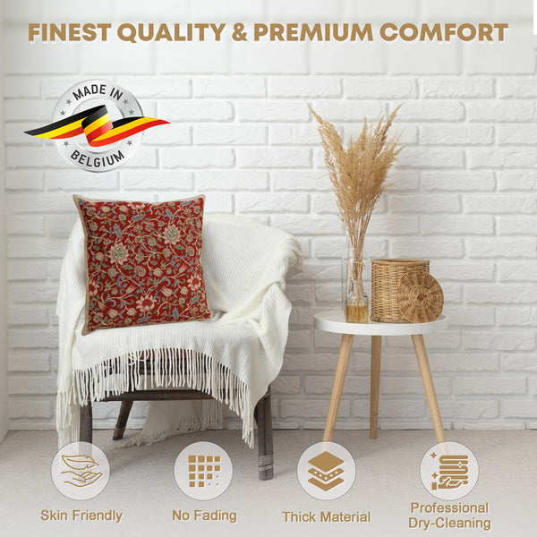 Fleurs de Morris Red Belgian Cushion Cover