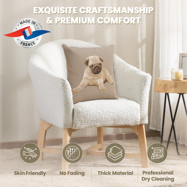 Puppy Pug Grey French Tapestry Cushion