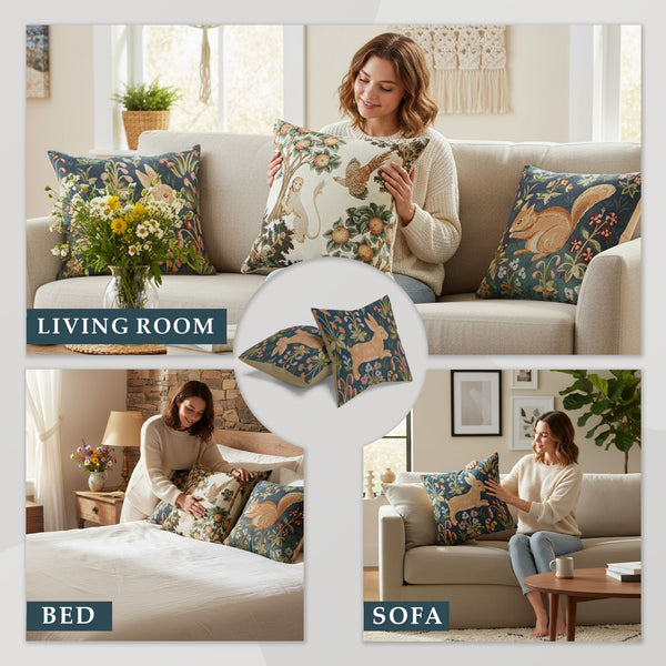 Medieval Rabbit Running French Tapestry Cushion