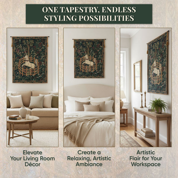 Unicorn In Captivity II (With Border) Belgian Tapestry