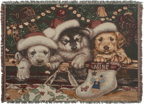 Christmas Stocking Puppies Tapestry Throw