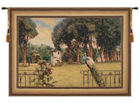 Peacock Manor with Frame Border Belgian Tapestry Wall Hanging