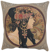 Brunette European Cushion Cover by Alphonse Mucha