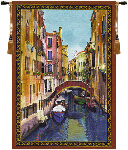 Canal with Shops Fine Art Tapestry by Martin Roberts