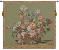 Flower Basket Green Small European Tapestry by Jan Van Huysum